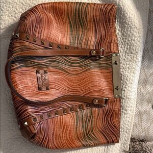 Patricia Nash umber, brown and Smokey Patterned Women's leather satchel Bag